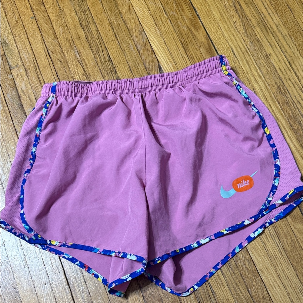 Nike Pink Athletic Shorts with Floral-Trim Piping